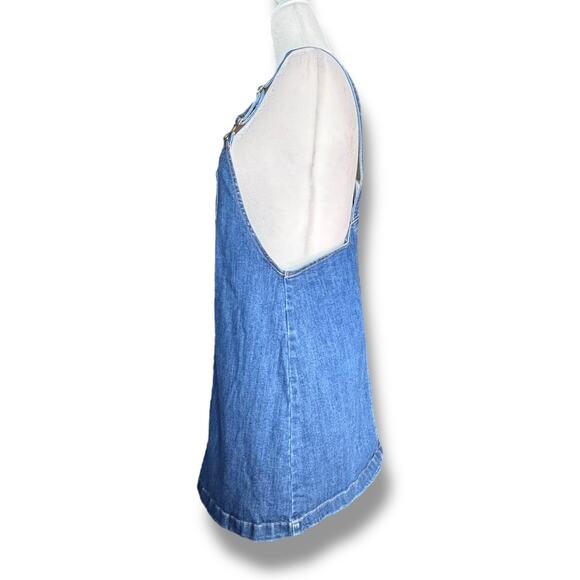 ModCloth Denim Overall Dress Embroidered Floral Owl Pocket Jumper Size Medium - Picture 4 of 9